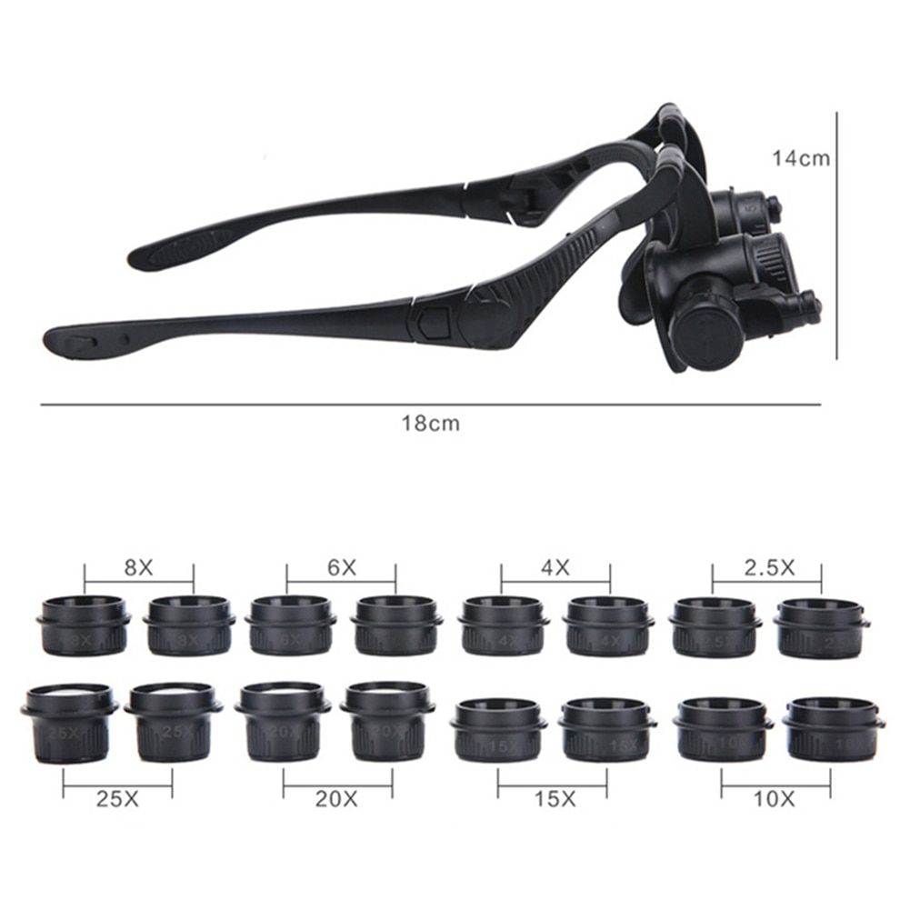 2.5X 4X 6X 8X 10X 15X 20X 25X Multi-Power Double LED Lights Magnifier Eye Glasses Watch Repair Loupe Jeweler Magnifying Glass