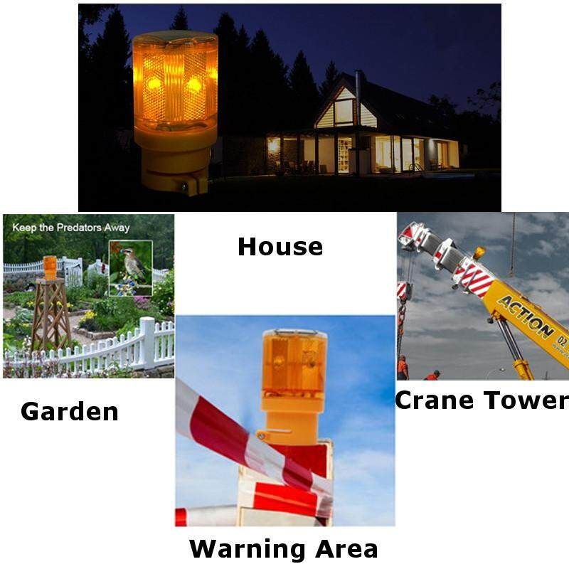 Solar Powered LED Traffic Strobe Warning Lights Flicker Beacon Road Sign Lam Yellow Light