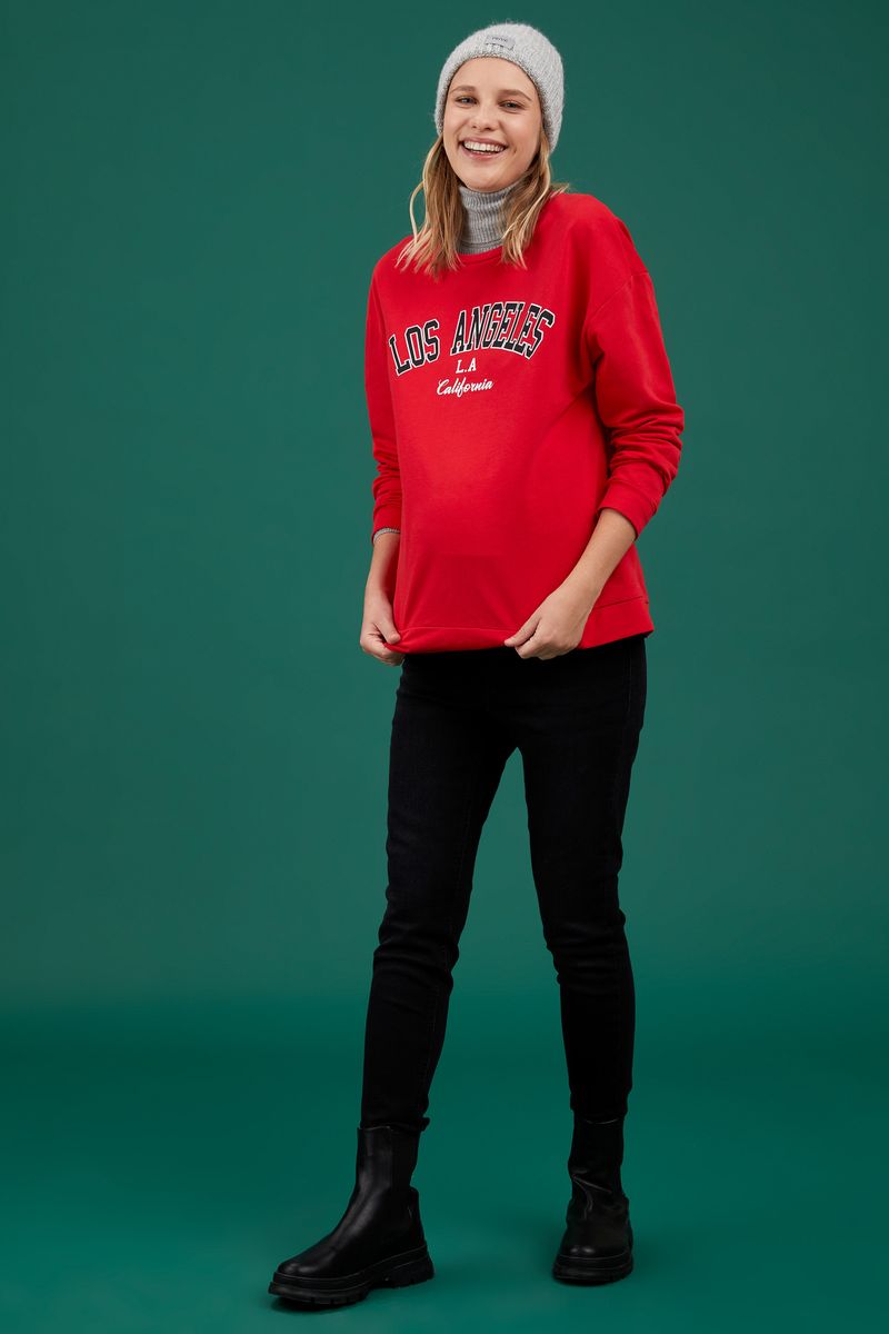 Woman - Regular Fit Maternity Wear Knitted Tops Long Sleeve - Red