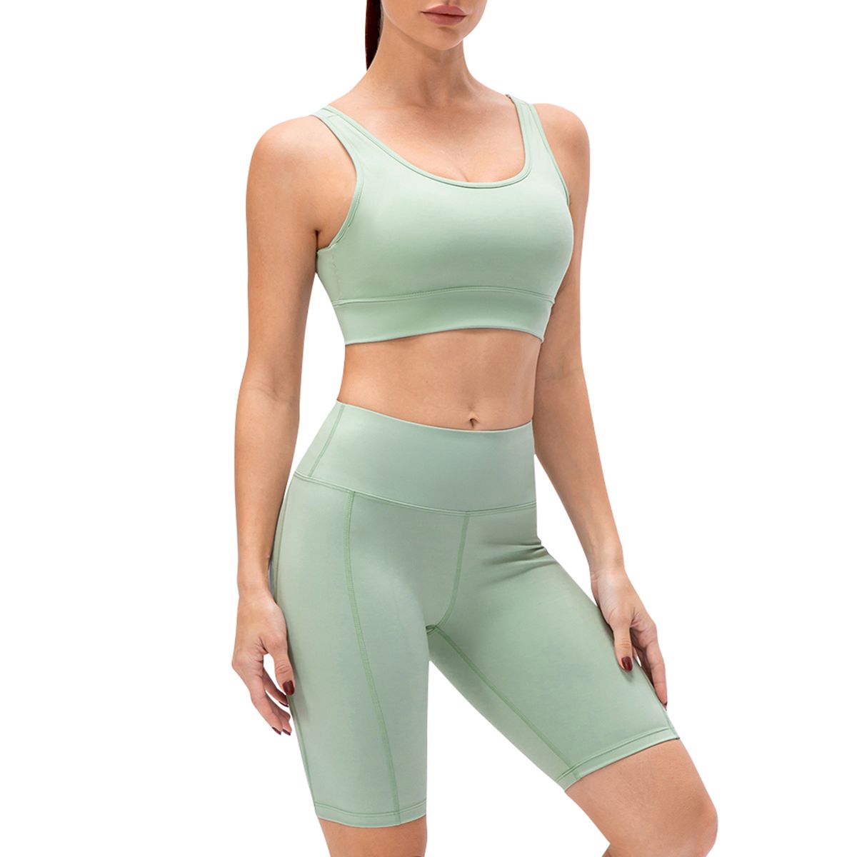 Women Yoga Bra Shorts Set Padded Wide Waistband Workout