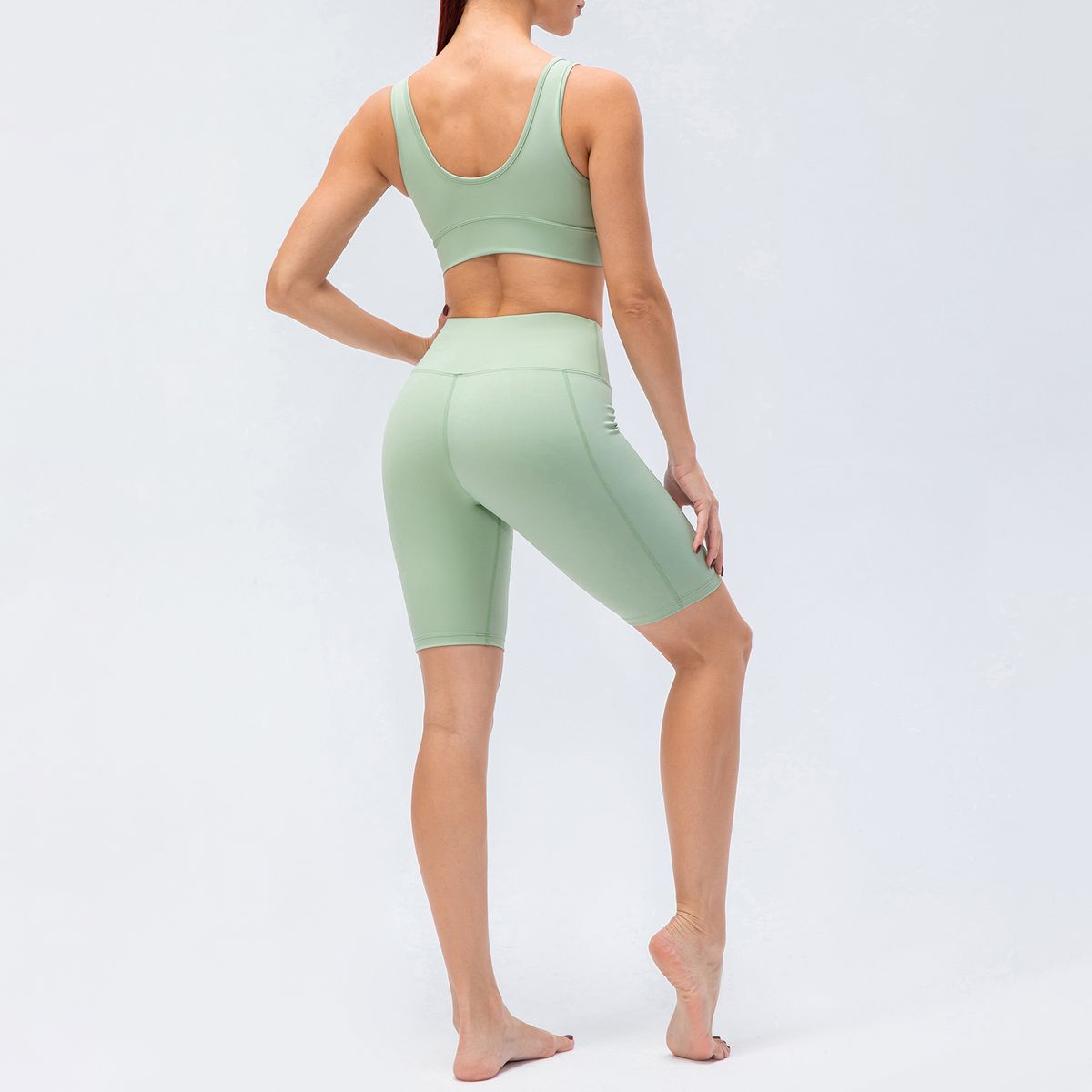 Women Yoga Bra Shorts Set Padded Wide Waistband Workout
