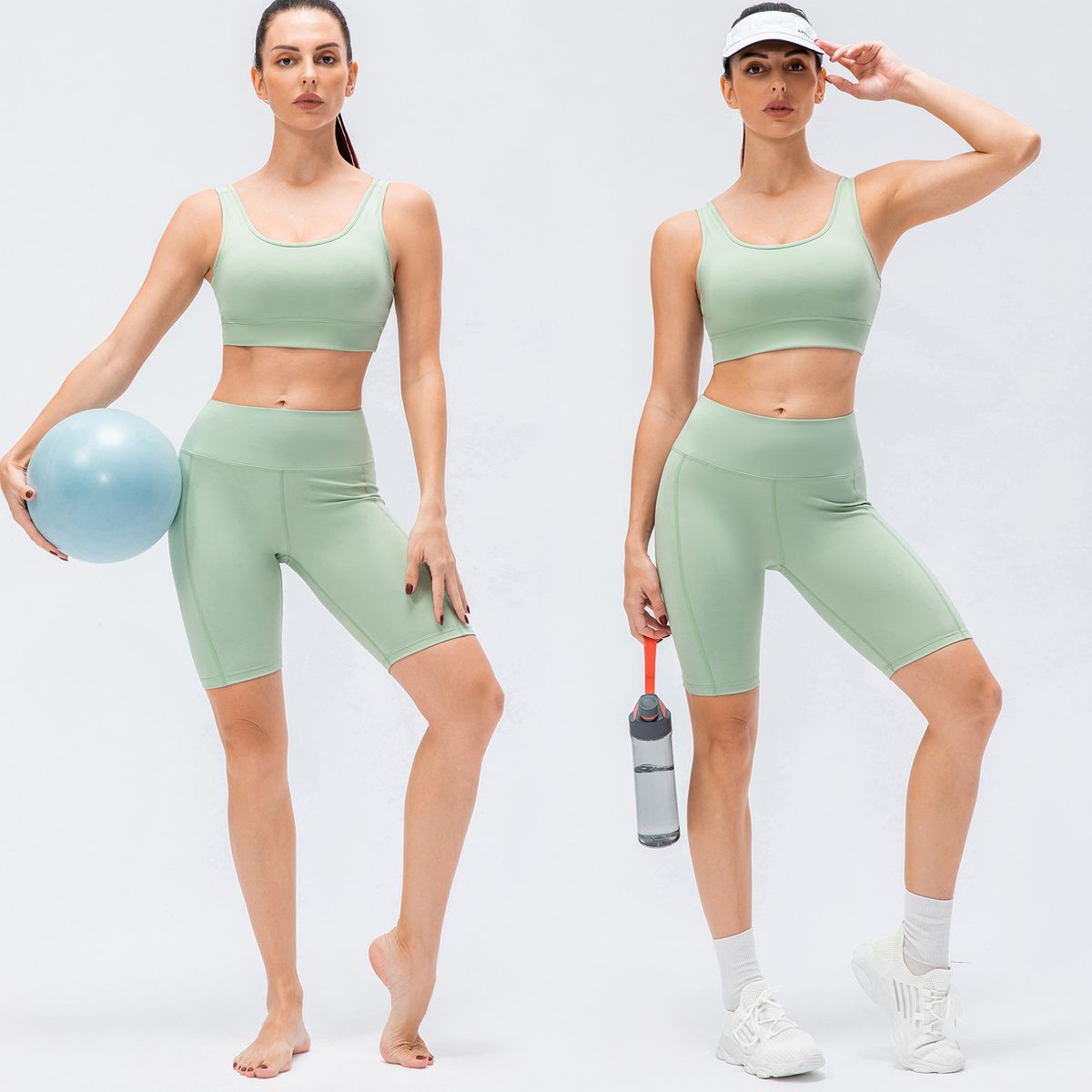Women Yoga Bra Shorts Set Padded Wide Waistband Workout