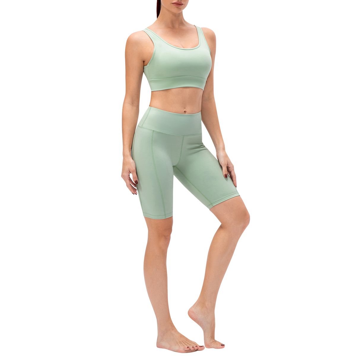 Women Yoga Bra Shorts Set Padded Wide Waistband Workout