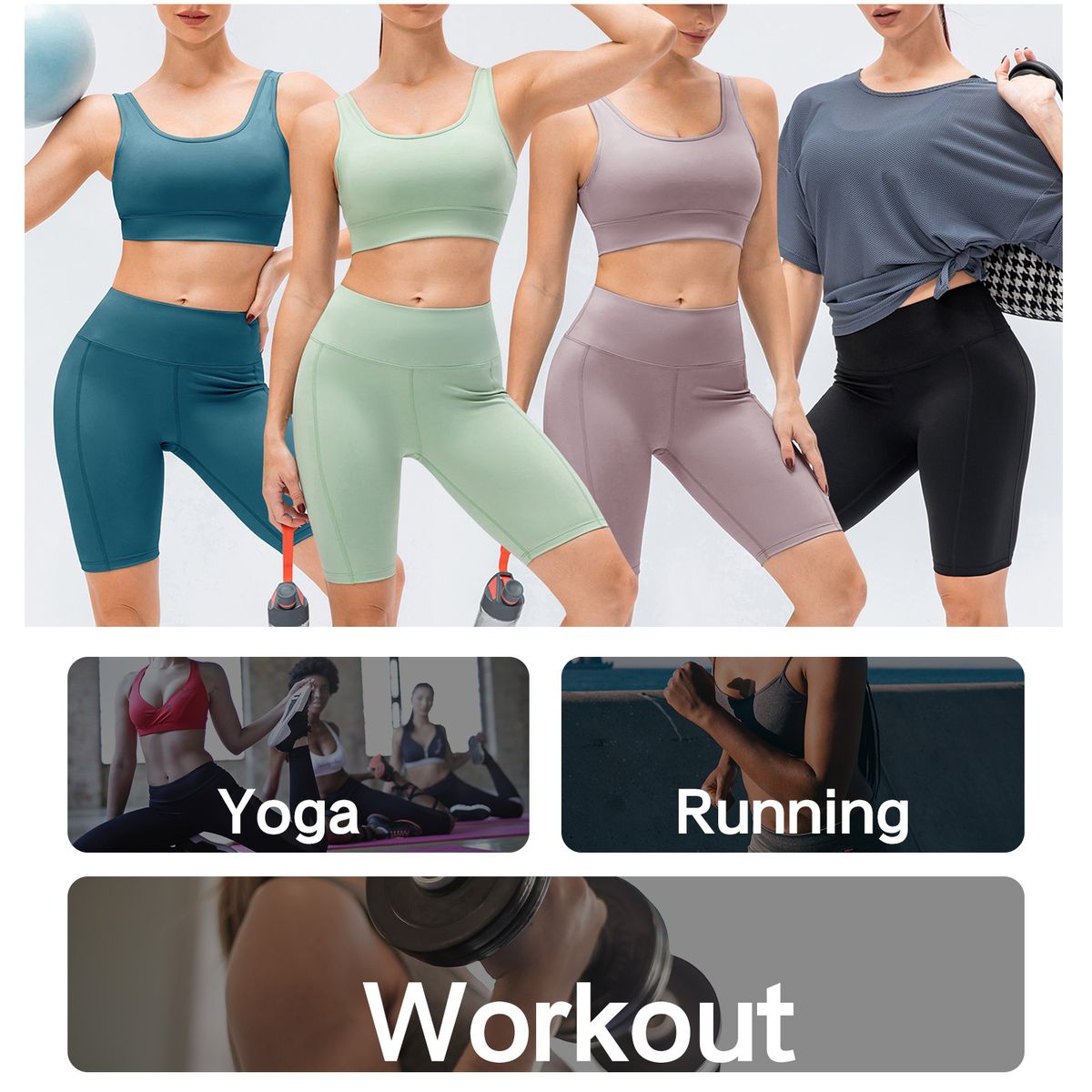 Women Yoga Bra Shorts Set Padded Wide Waistband Workout