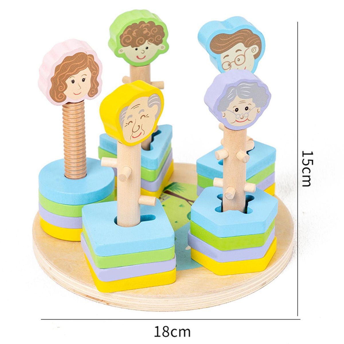 1 Set Preschool Toys Family Member Wooden Blocks Post Toys Multicolor