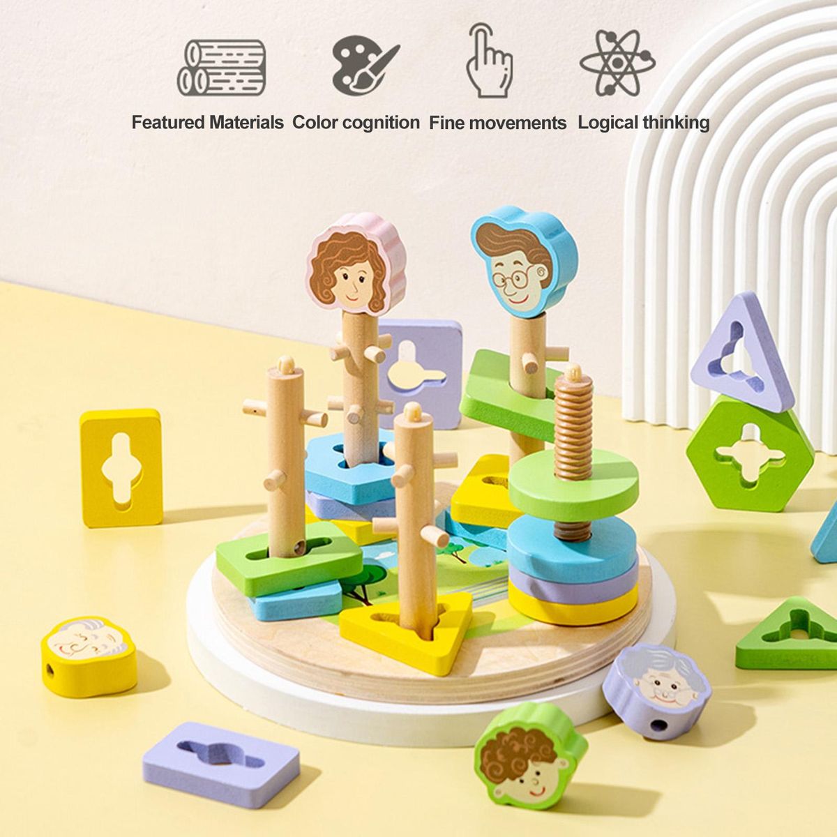 1 Set Preschool Toys Family Member Wooden Blocks Post Toys Multicolor