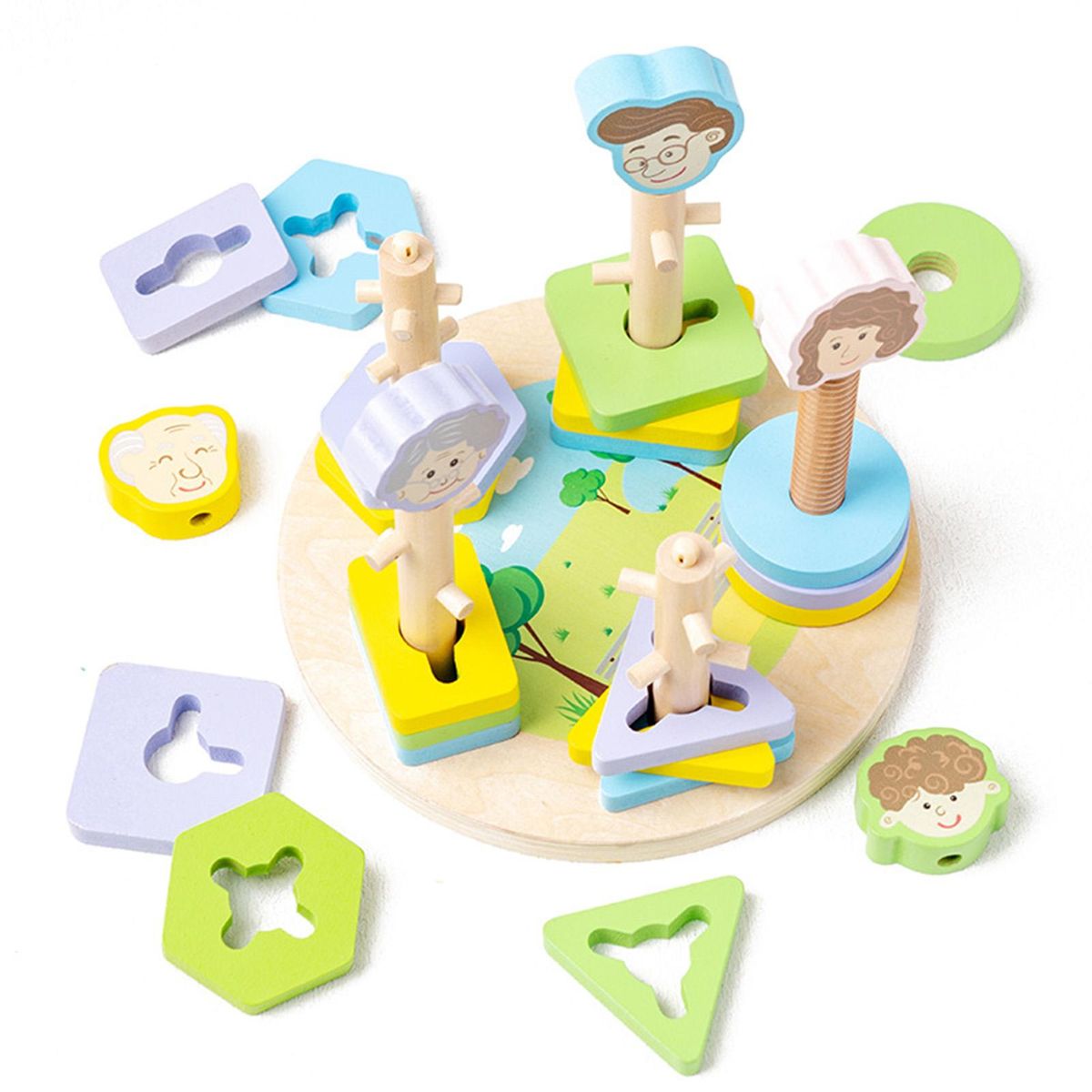 1 Set Preschool Toys Family Member Wooden Blocks Post Toys Multicolor