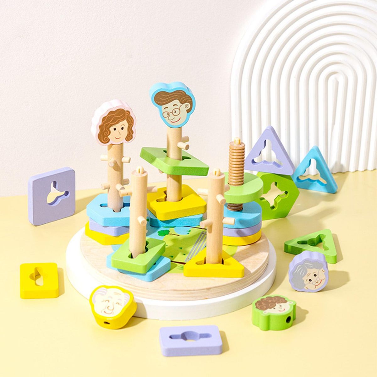 1 Set Preschool Toys Family Member Wooden Blocks Post Toys Multicolor