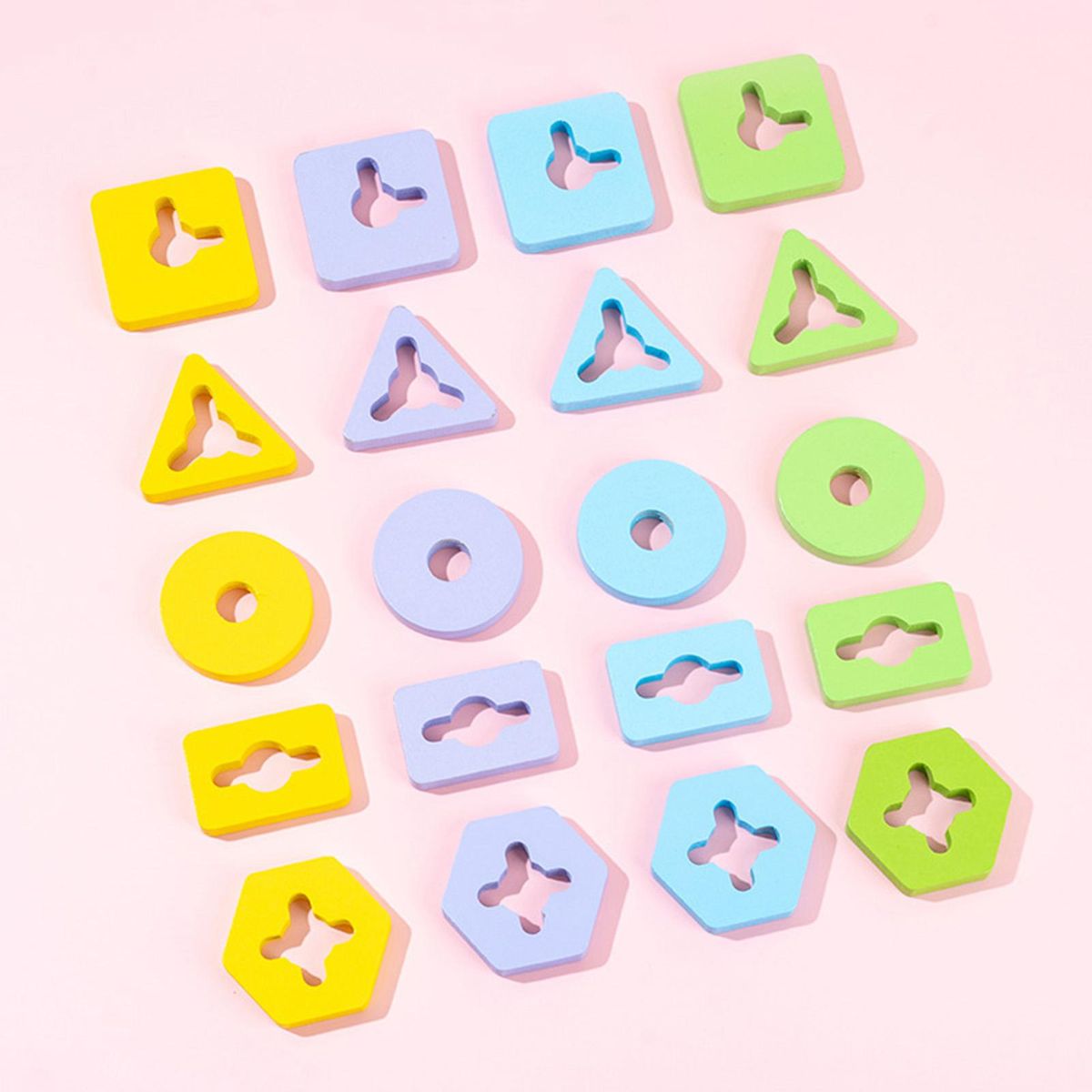1 Set Preschool Toys Family Member Wooden Blocks Post Toys Multicolor