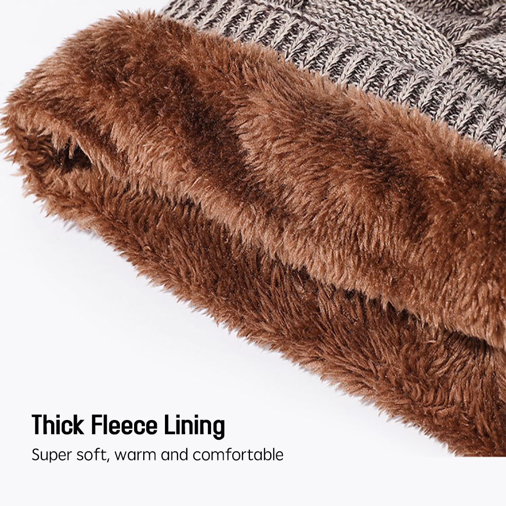 Winter Knitted Beanie Hat And Scarf Gloves Set Thick Fleece