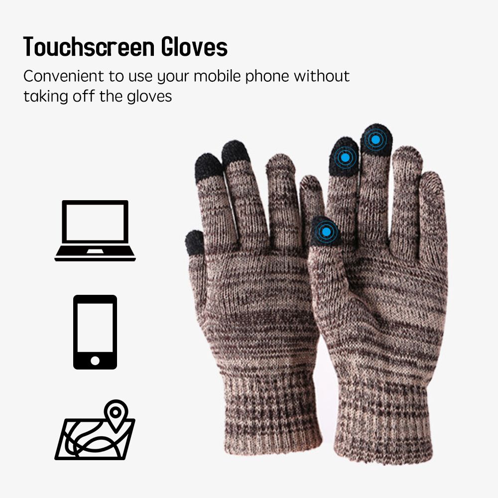 Winter Knitted Beanie Hat And Scarf Gloves Set Thick Fleece