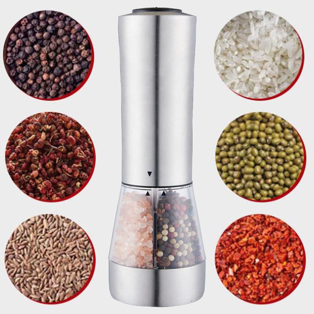 Salt Pepper Shaker with Grinder Gravity Induction Electric Salt Pepper Silver