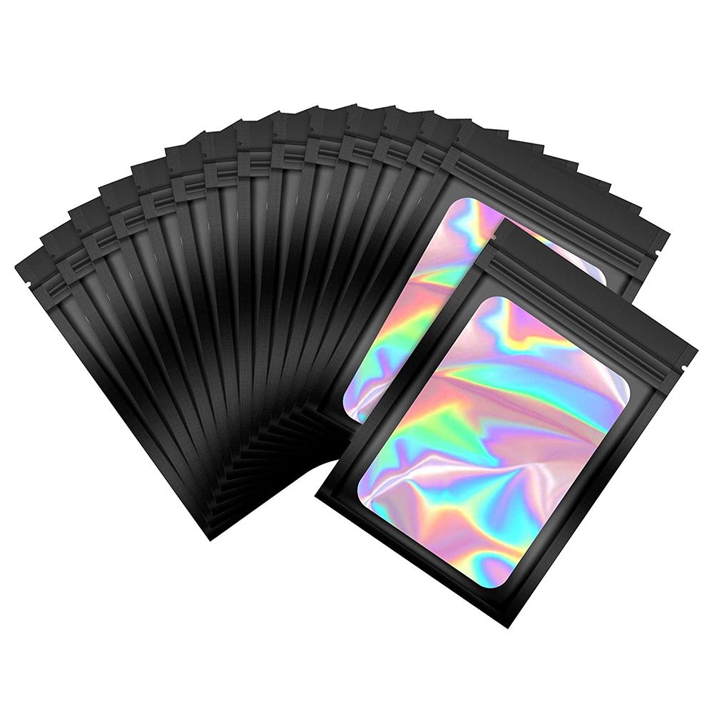 100pcs Smell Proof Mylar Bags Resealable Odor Proof Bags Holographic Packaging  Bag Food Jewelry Laser Zip Lock Bag-10.5x15CM