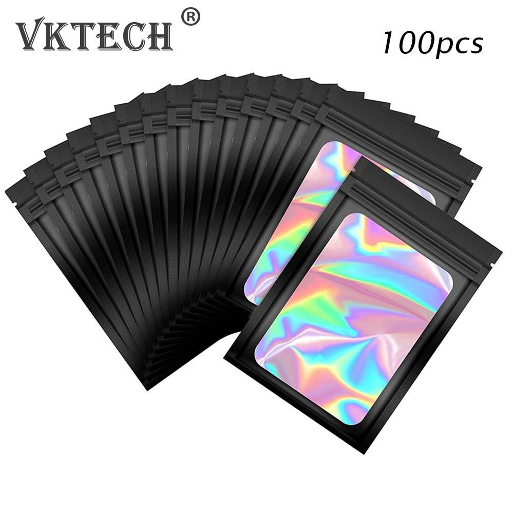 100pcs Smell Proof Mylar Bags Resealable Odor Proof Bags Holographic Packaging  Bag Food Jewelry Laser Zip Lock Bag-10.5x15CM