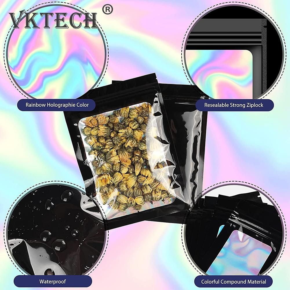 100pcs Smell Proof Mylar Bags Resealable Odor Proof Bags Holographic Packaging  Bag Food Jewelry Laser Zip Lock Bag-10.5x15CM