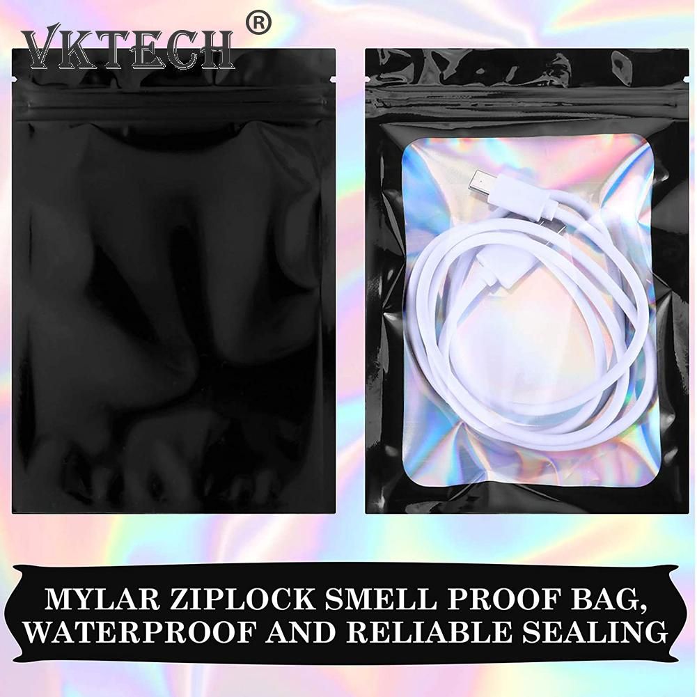 100pcs Smell Proof Mylar Bags Resealable Odor Proof Bags Holographic Packaging  Bag Food Jewelry Laser Zip Lock Bag-10.5x15CM