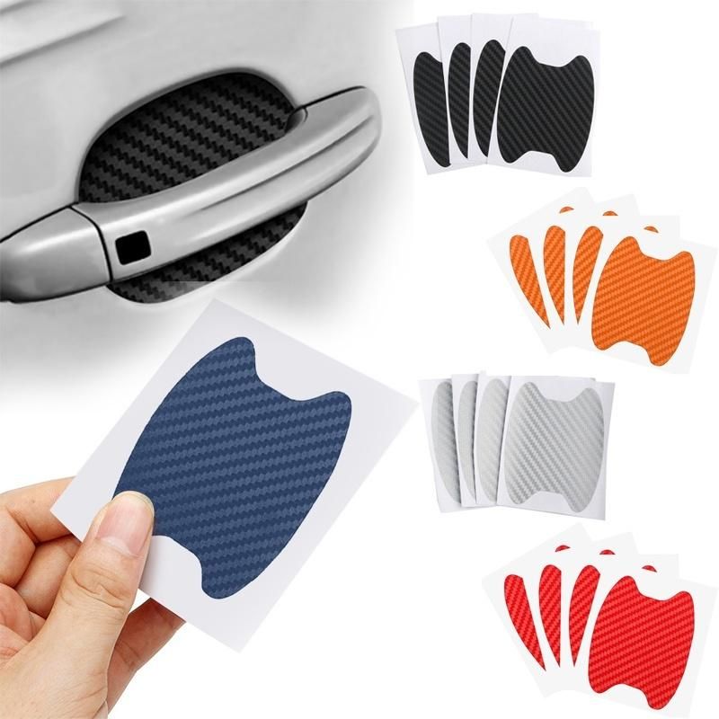 4Pcs/Set Car Door Sticker Carbon Fiber Scratches Resistant Cover Auto Handle Protection Film Exterior Automotive Interior Free -