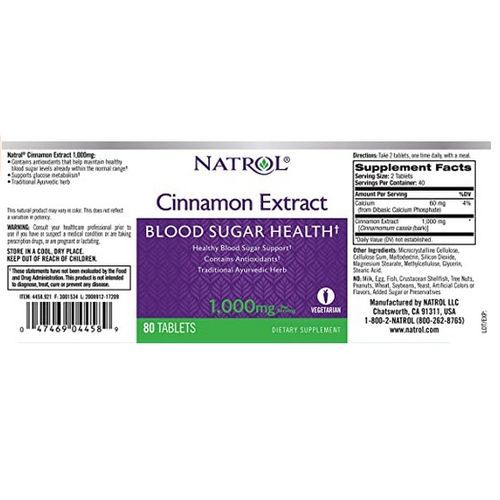 Cinnamon 1000 Mg Blood Sugar Balance 80 Tablets