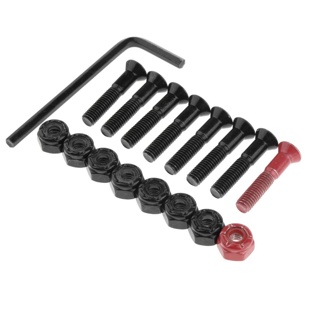 Skateboard Bolts And Nuts Set For 7 Black And 1 Red
