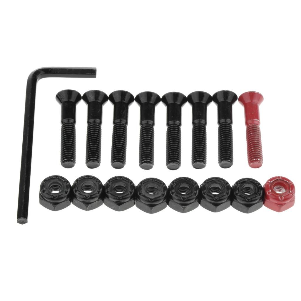 Skateboard Bolts And Nuts Set For 7 Black And 1 Red