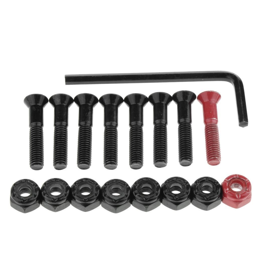 Skateboard Bolts And Nuts Set For 7 Black And 1 Red