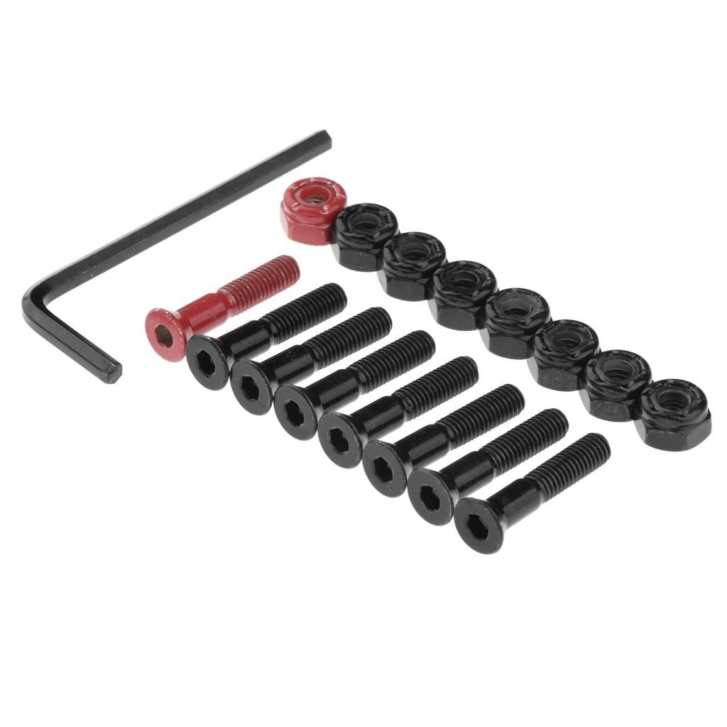 Skateboard Bolts And Nuts Set For 7 Black And 1 Red