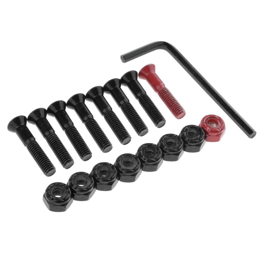 Skateboard Bolts And Nuts Set For 7 Black And 1 Red