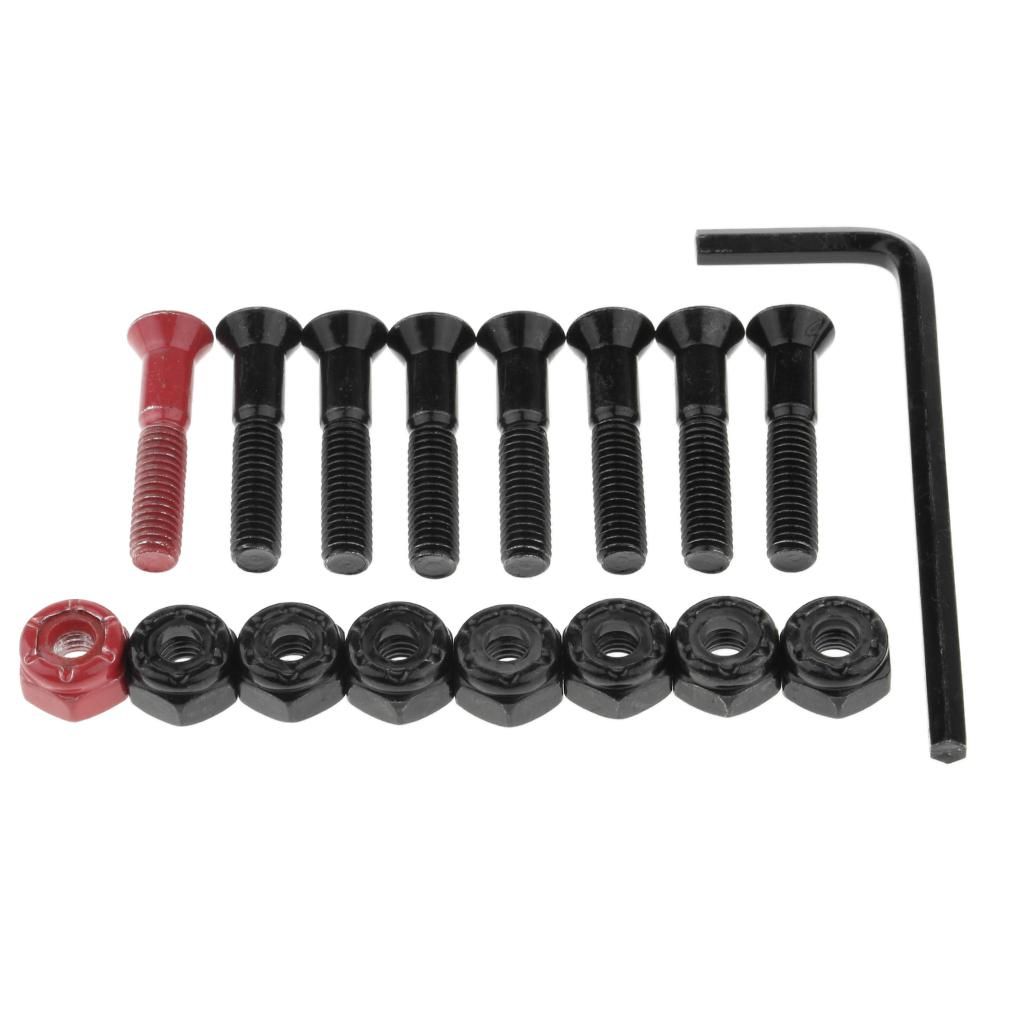 Skateboard Bolts And Nuts Set For 7 Black And 1 Red