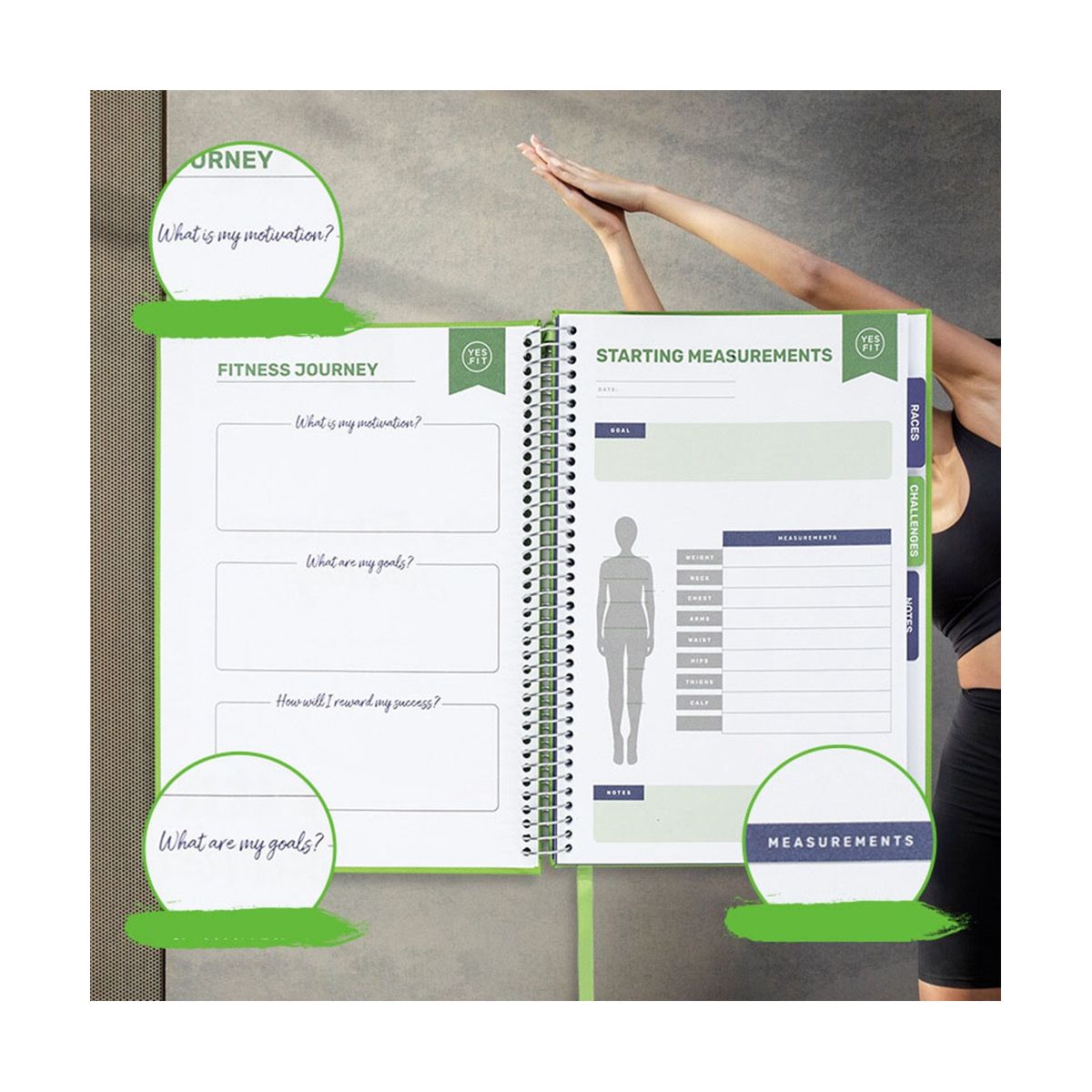 Fitness Journal Workout Planner Gym Notebook, for Men Women (Green)