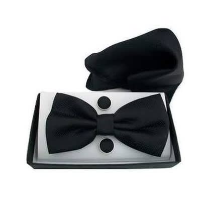 Black Velvet Bow Tie Set For Corporate Men - Black