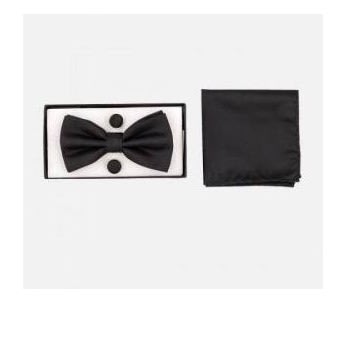 Black Velvet Bow Tie Set For Corporate Men - Black