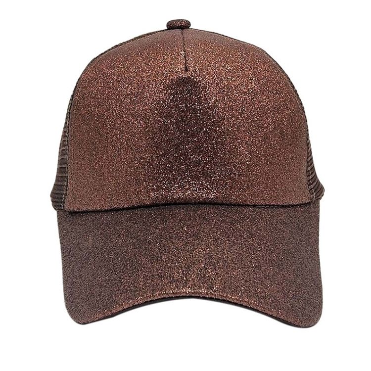 Sequined Cotton Baseball Cap Back Opening Mesh Ponytail Cap