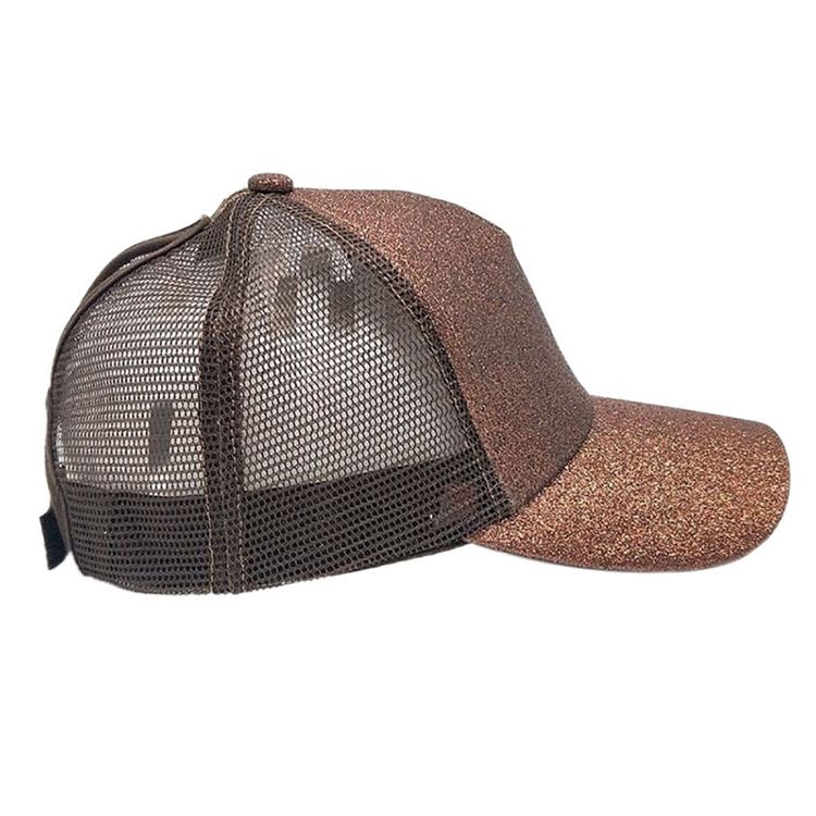 Sequined Cotton Baseball Cap Back Opening Mesh Ponytail Cap
