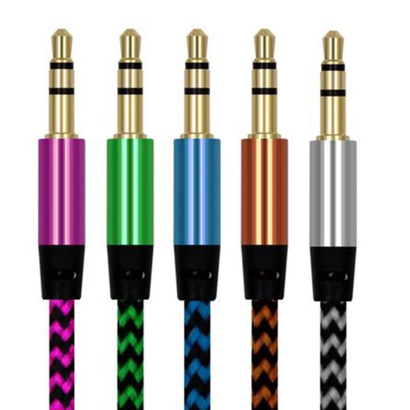 Braided Wire Male to Male 3.5mm Audio Cable AUX Line-Pink