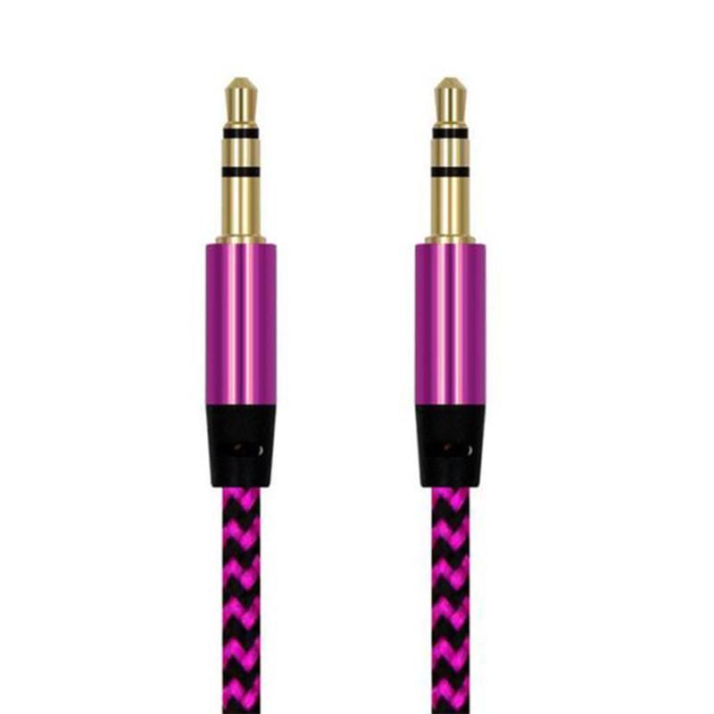 Braided Wire Male to Male 3.5mm Audio Cable AUX Line-Pink