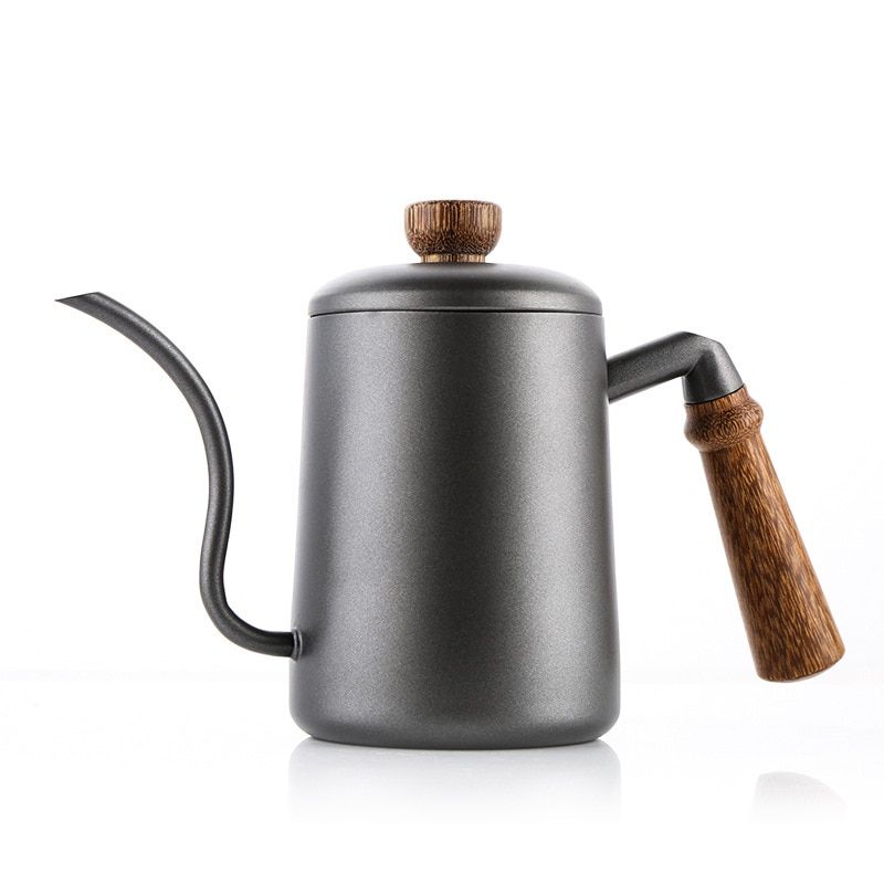 New High-capacity Drip Coffee Kettle Stainless Steel Brew Tea Maker Long Mouth 600ml Wooden Handle For Kitchen(#600ml) YUA