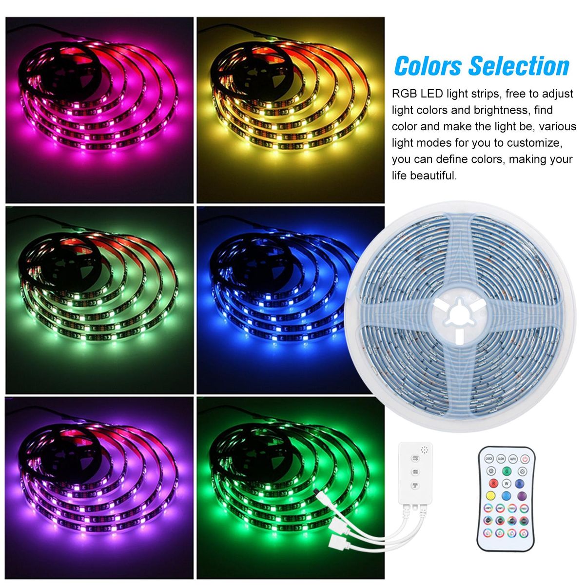BT LED Strip Lights Kit 5m/16.4ft Length 5050 RGB IR BT music Controller Changing Color 12V Power Supply Smart Light Strip for Bar Home Decoration