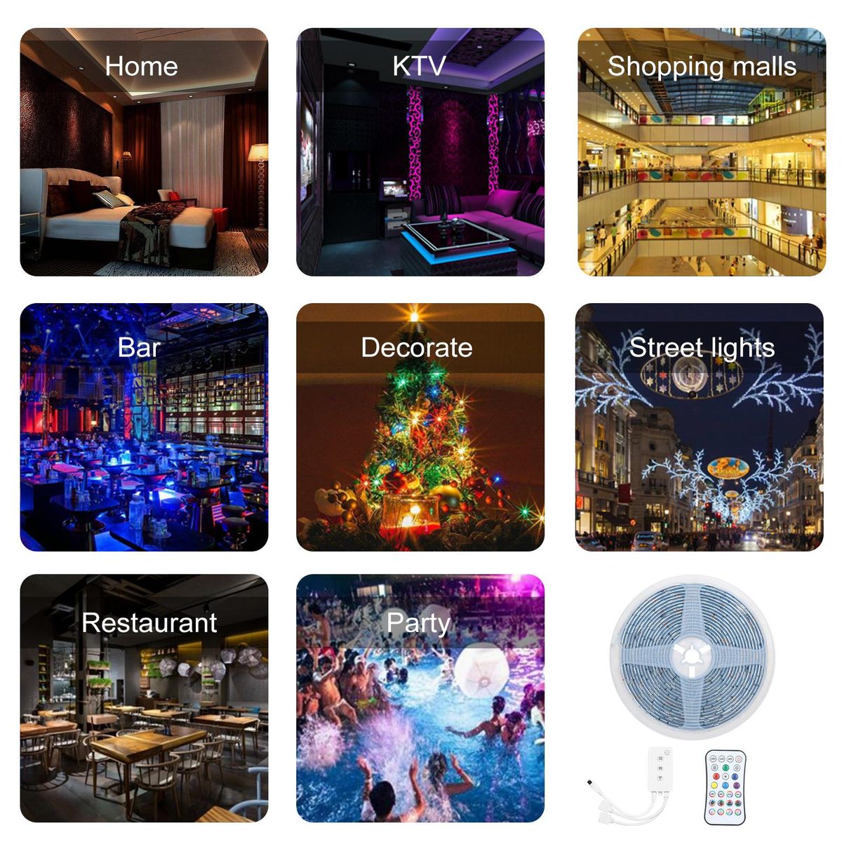 BT LED Strip Lights Kit 5m/16.4ft Length 5050 RGB IR BT music Controller Changing Color 12V Power Supply Smart Light Strip for Bar Home Decoration