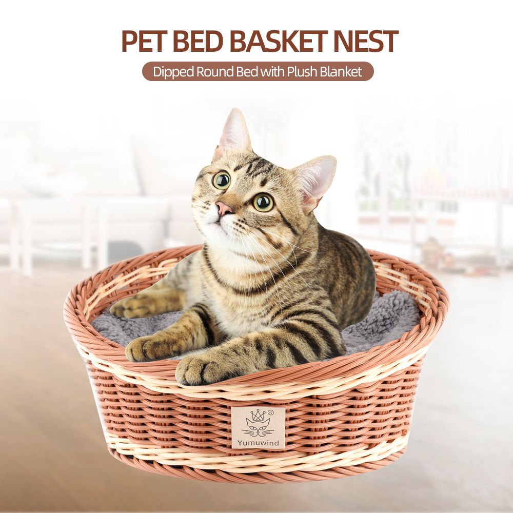 Pet Bed Basket Nest Dipped Round PP Knitted Bed With Plush