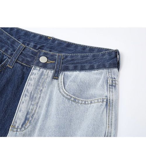 Two Tone Straight  Wide Leg Jeans
