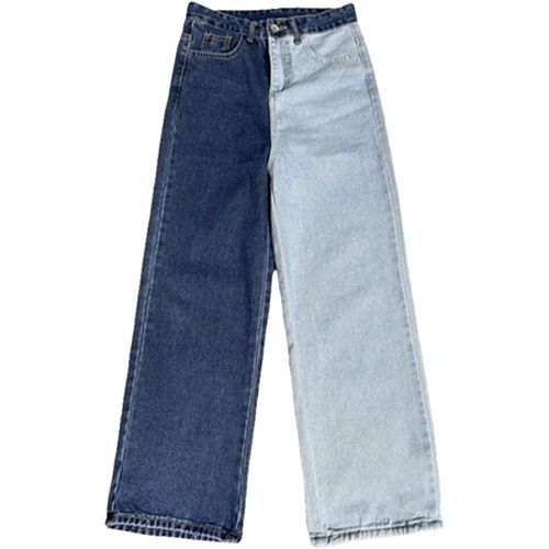 Two Tone Straight  Wide Leg Jeans