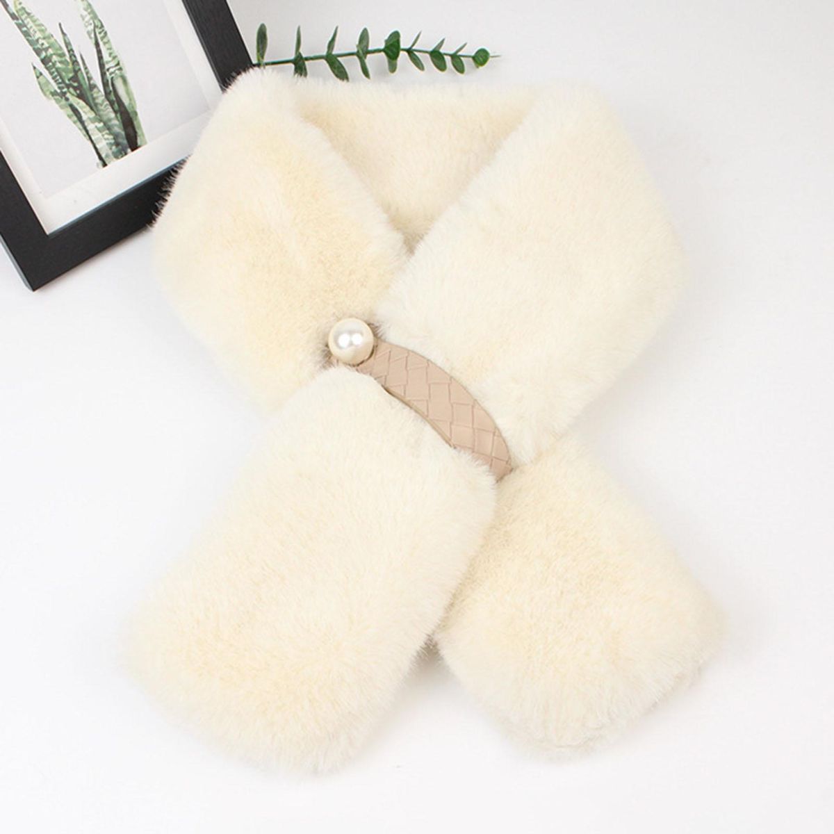 Furry Scarf Wrap Winter Thickened Double-sided Faux Mink Fur Scarf Wrap Beige