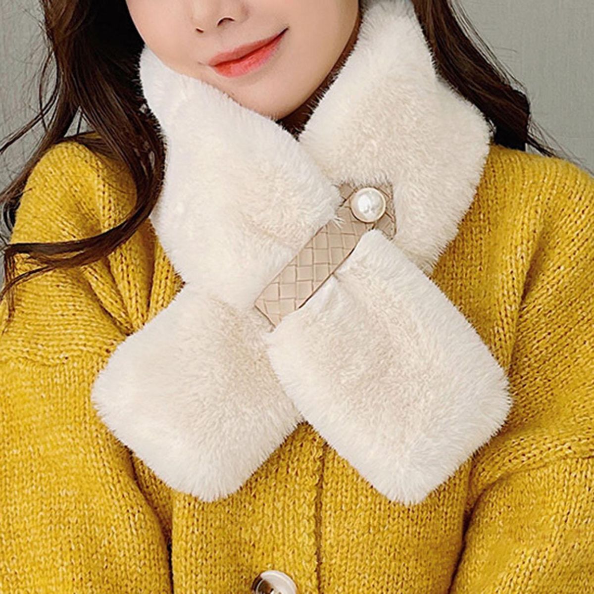 Furry Scarf Wrap Winter Thickened Double-sided Faux Mink Fur Scarf Wrap Beige