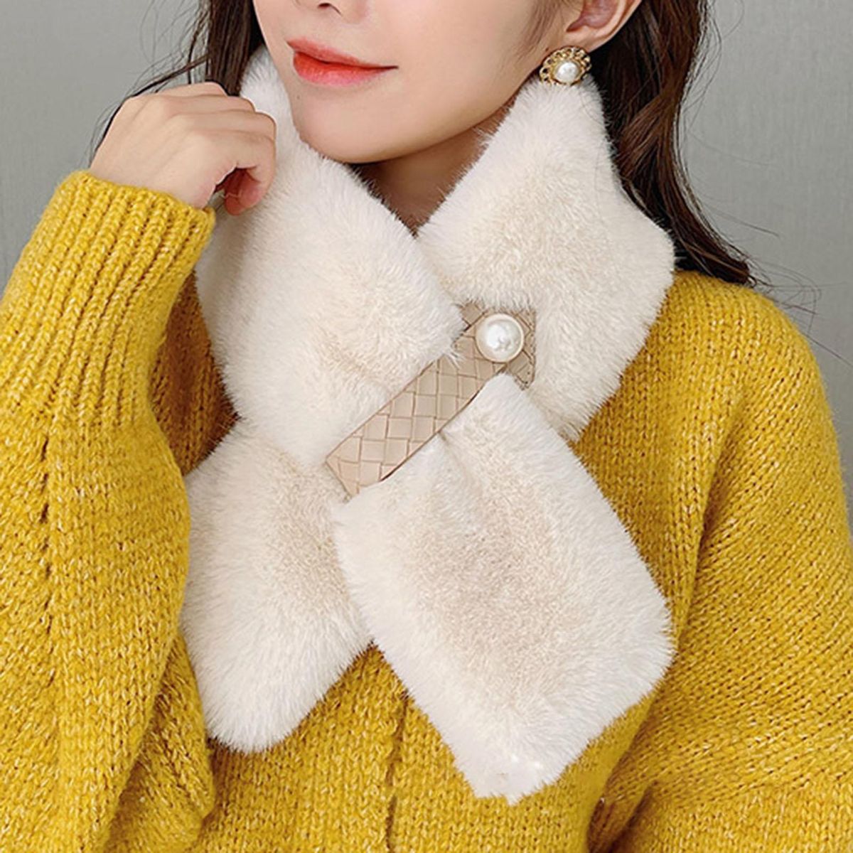 Furry Scarf Wrap Winter Thickened Double-sided Faux Mink Fur Scarf Wrap Beige