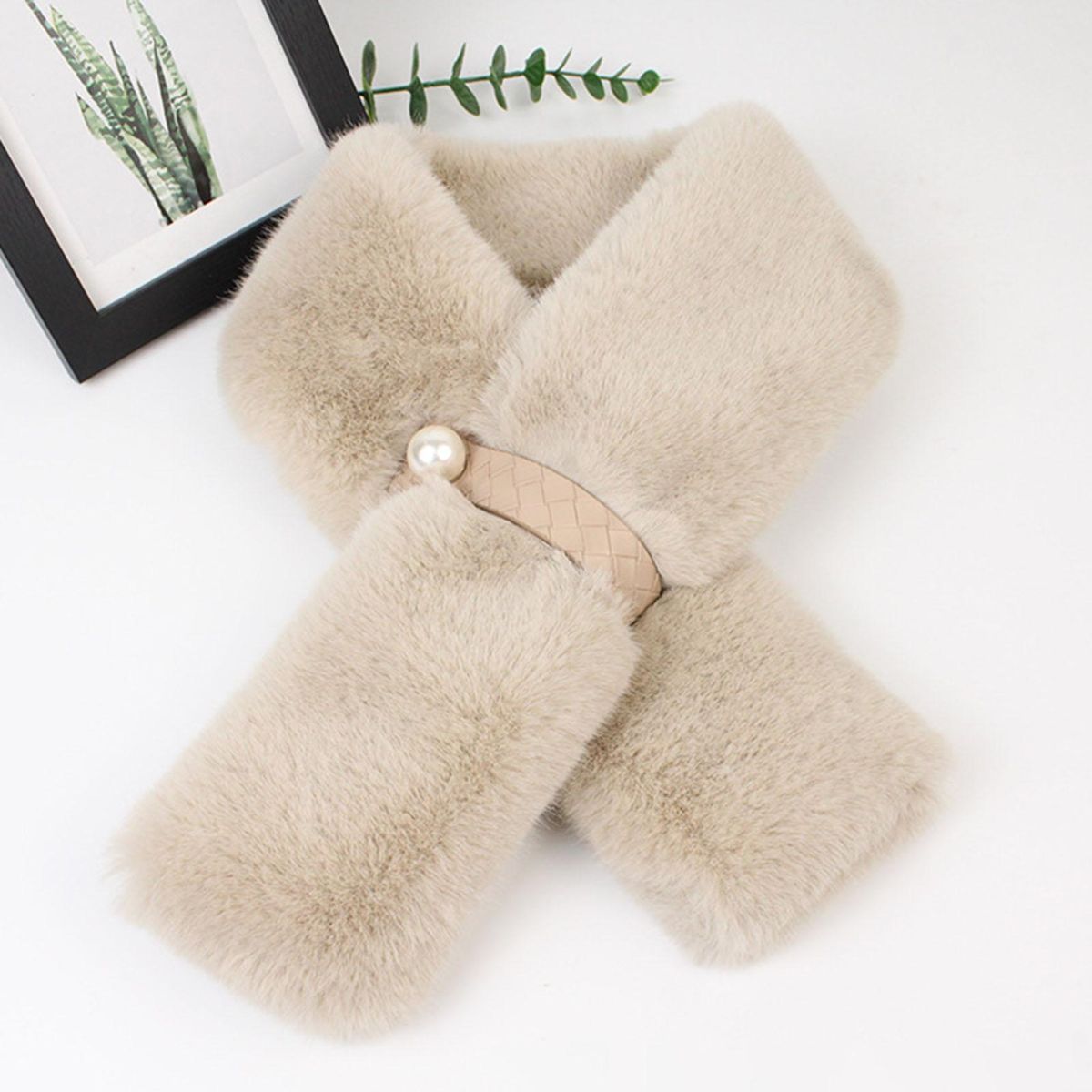 Furry Scarf Wrap Winter Thickened Double-sided Faux Mink Fur Scarf Wrap Apricot