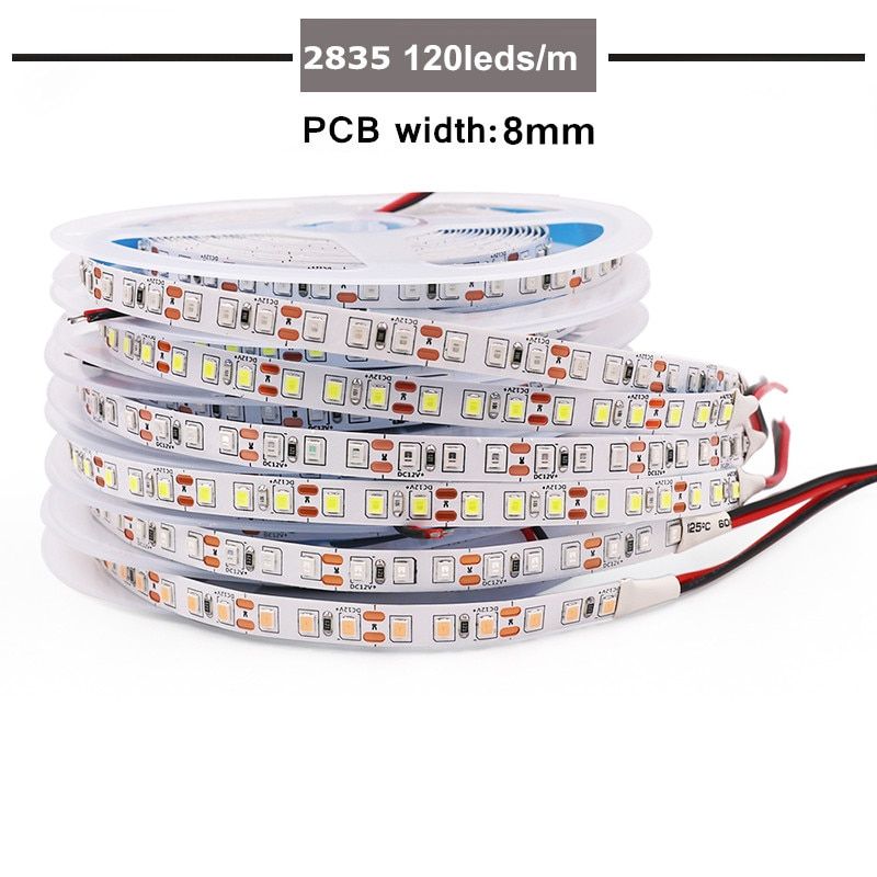 5m LED Strip 2835 5050 5054 120 240leds/m DC12V Flexible Rope Ribbon Tape Light Lamp Natural / Warm White-2835 120leds 8mm-Natural White-5m-IP65