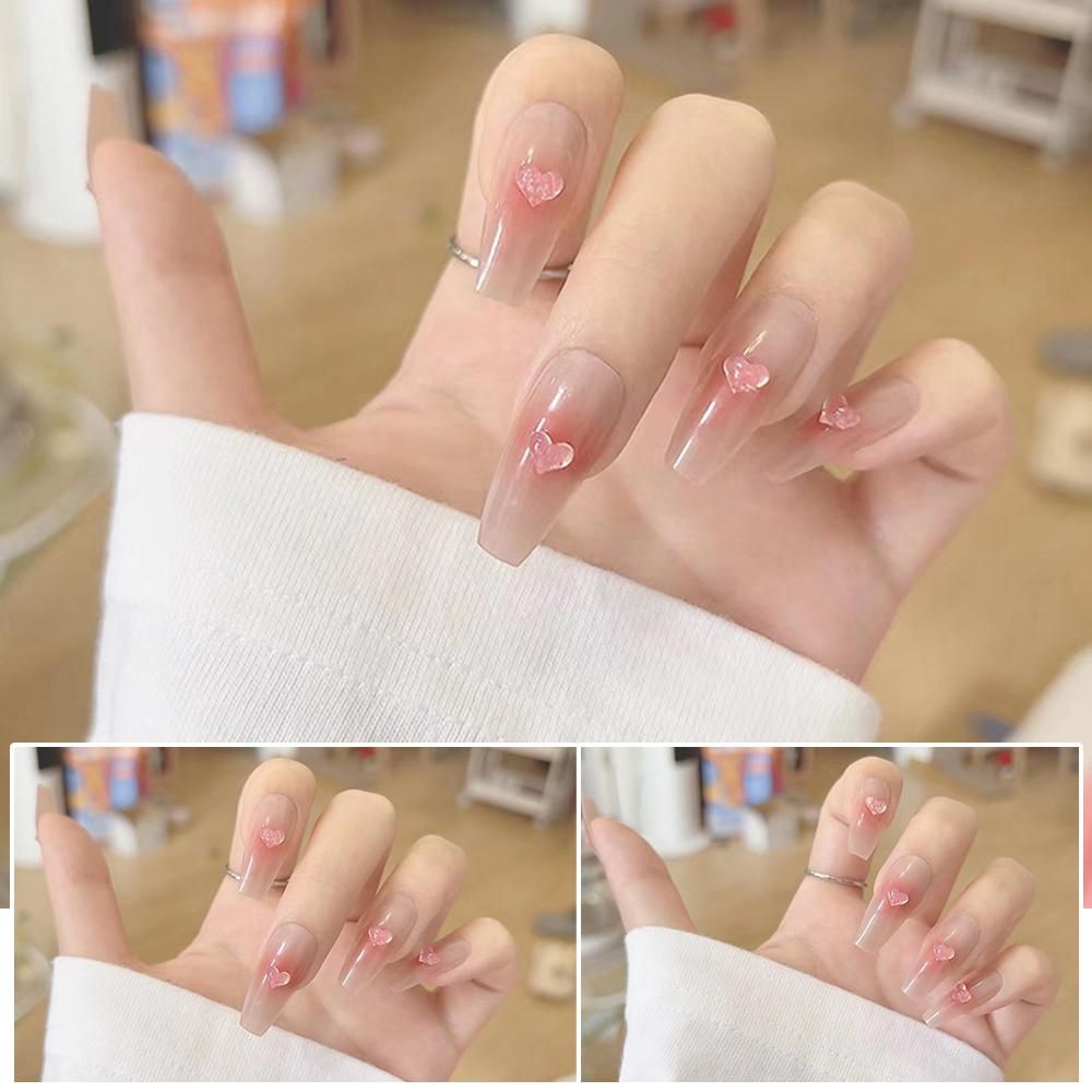 24pcs Heart False Nails Sweet Short Press On Nail Elegant