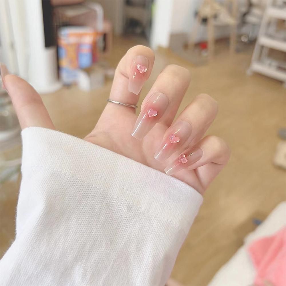 24pcs Heart False Nails Sweet Short Press On Nail Elegant