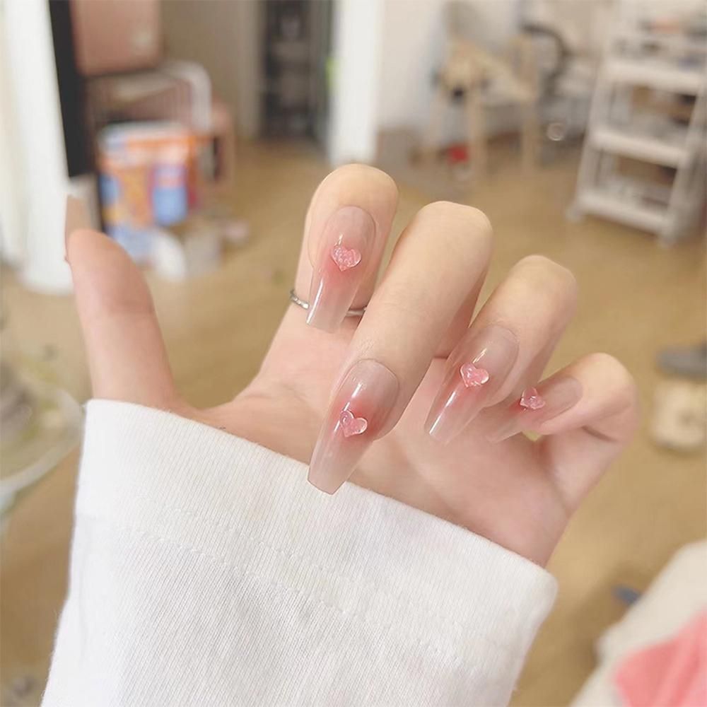 24pcs Heart False Nails Sweet Short Press On Nail Elegant