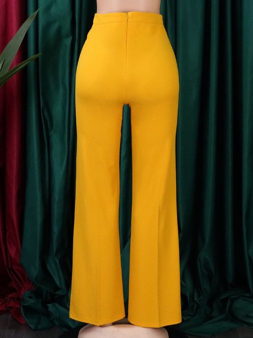 Women Trousers Long Wide Leg Pants Female High Waist Elegant Office Ladies-Yellow